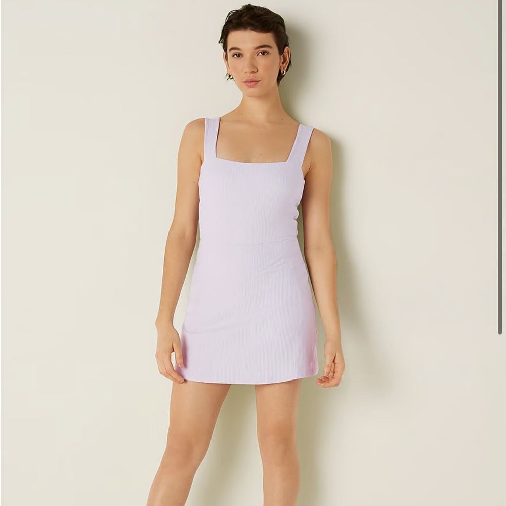 VICTORIA SECTET PINK - RIB SQUARE NECK ACTIVE DRESS in WHITE SIZE LARGE